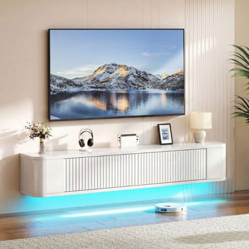 White gloss floating stand - white, tv